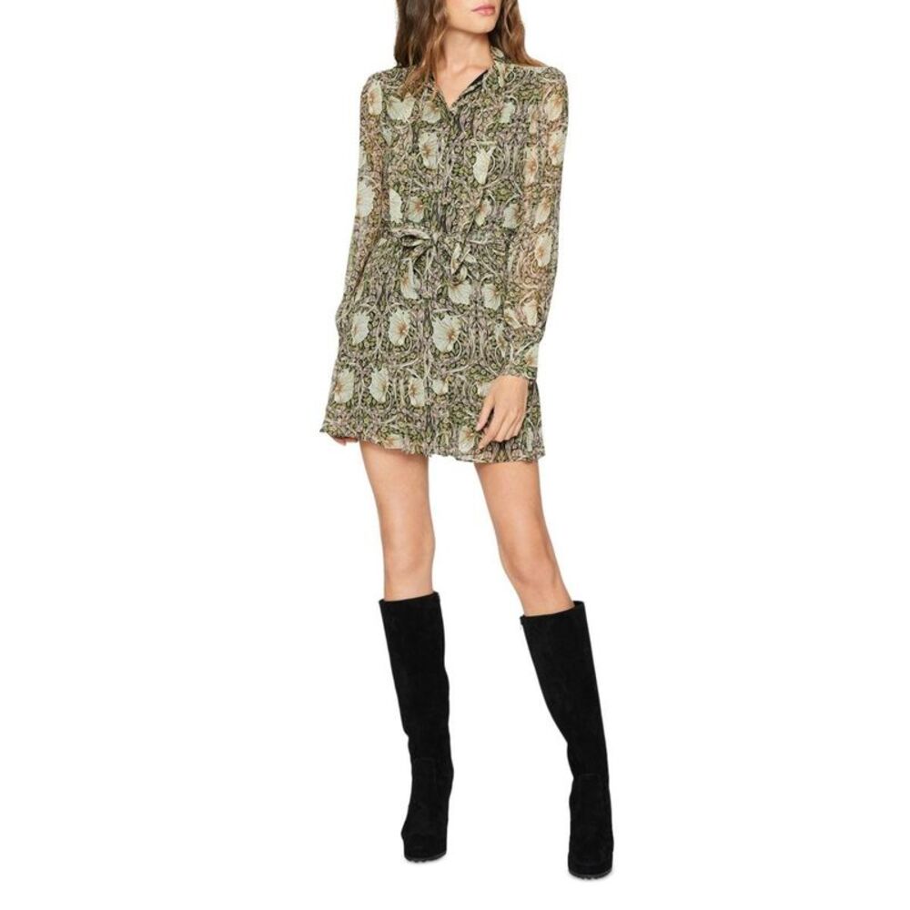 Paige Womens Vittoria Tan Silk Floral Print Neck Tie Mini Dress NWT